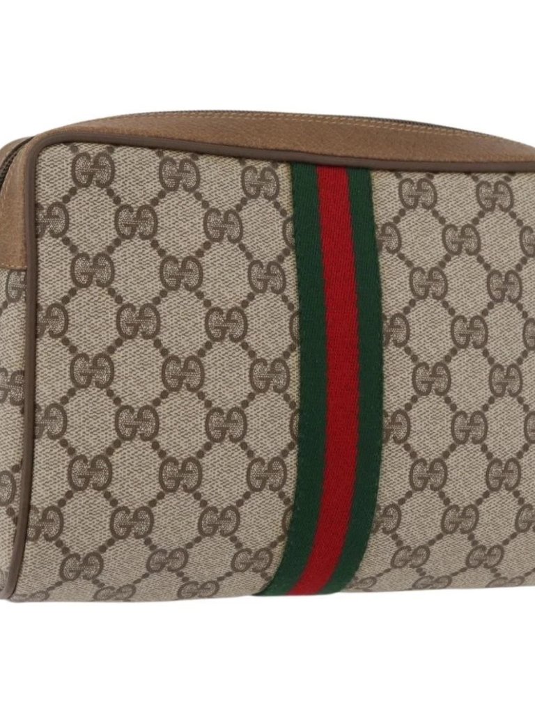 Gucci Gg Supreme Web Sherry Line Clutch Bag Pvc Beige Red 89 01 012 Auth Ba13074